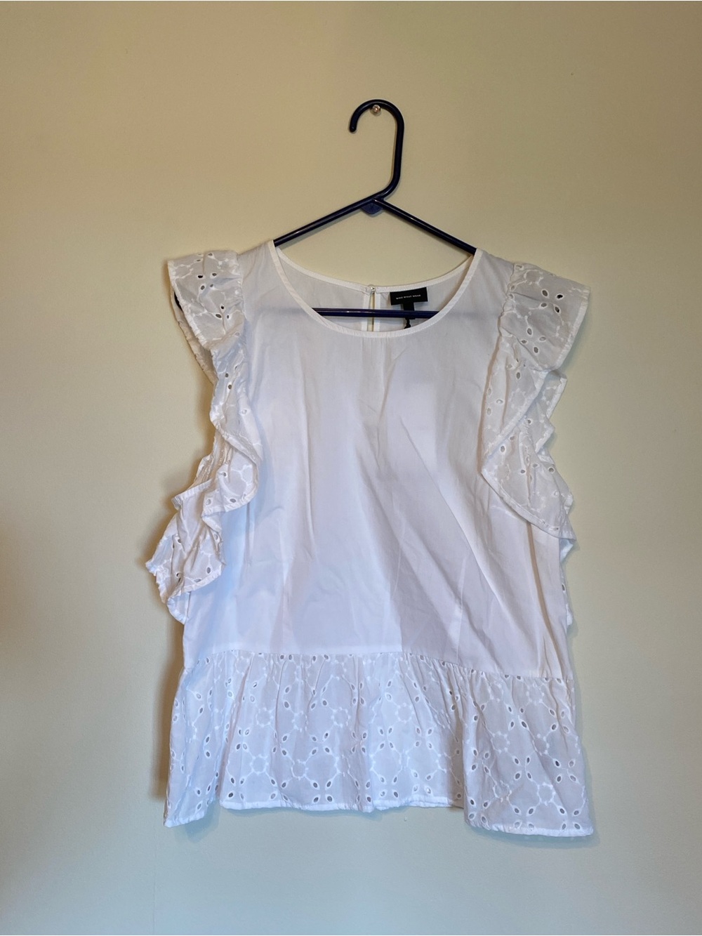 Lightweight White Eyelet Ruffle Sleeveless Top - Women